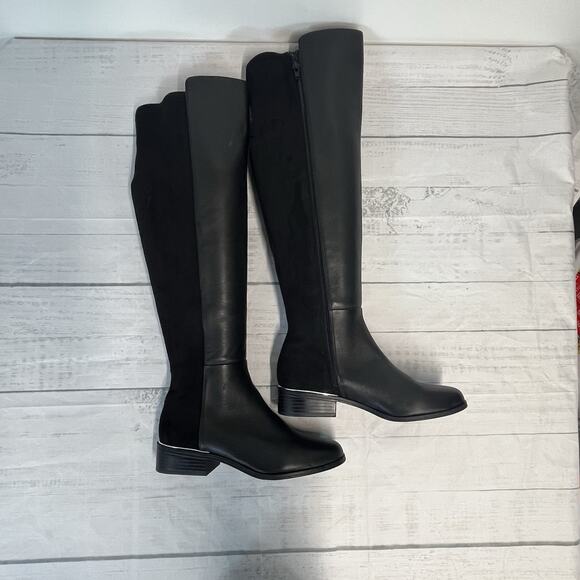 Alfani Step Flex Ludlowe Black Leather Stretch Knee High Riding Boots Size 5.5 M - Picture 7 of 13